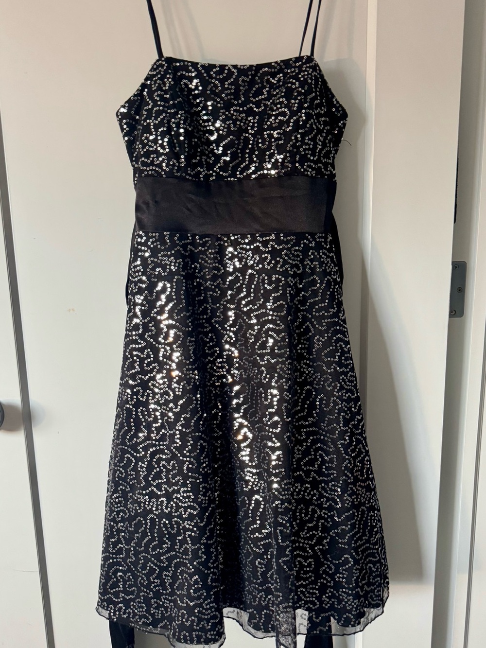 Laura Black Sequin Mesh A-Line Dress Size 4